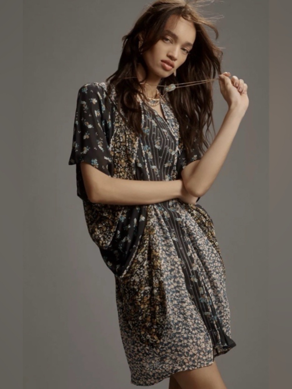 Anthropologie Short-Sleeve Draped Tunic Mini Dress Size(S)